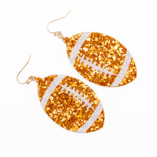 Football Shape Orange and White Sparkle Dangle Earrings - Bennett Avenue Boutique