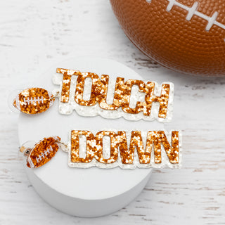 Football Touch Down Orange and White Sparkle Earrings - Bennett Avenue Boutique
