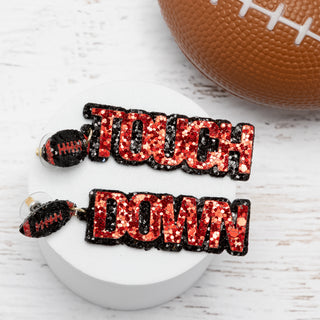 Football Touch Down Black & Red Sparkle Earrings - Bennett Avenue Boutique