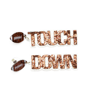 Football Touch Down Brown and White Sparkle Earrings - Bennett Avenue Boutique