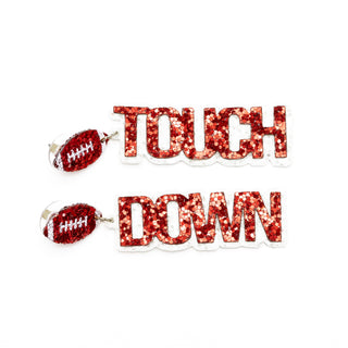 Football Touch Down Red and White Sparkle Earrings - Bennett Avenue Boutique