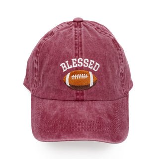 Blessed Football Embroidered Baseball Cap in Burgundy - Bennett Avenue Boutique