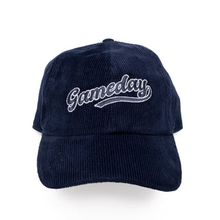 Game Day Embroidered Corduroy Baseball Cap in Navy Blue - Bennett Avenue Boutique