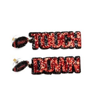 Football Touch Down Black & Red Sparkle Earrings - Bennett Avenue Boutique