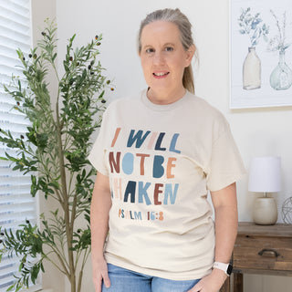 I Will Not Be Shaken Psalm 16:8 Graphic Tee in Sand