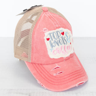 Top Knots & Coffee Distressed Cap – Dusty Pink - Bennett Avenue Boutique