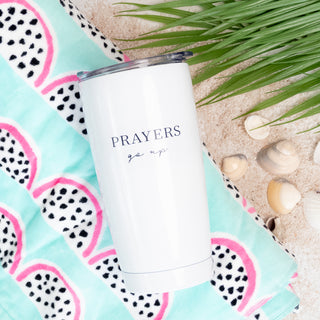 Prayers Go Up, Blessings Come Down – 20 oz White Travel Tumbler - Bennett Avenue Boutique