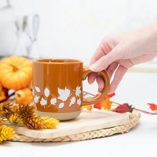 Fall White Leaves 14 oz. Ceramic Morning Coffee Mug 
