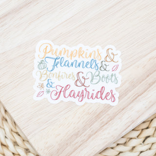 Pumpkins Flannels & Bonfires Classic Fall Colors Sticker 