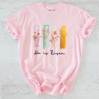 He Is Risen Floral Scripture Graphic Tee Luke 24:6-7 - Bennett Avenue Boutique