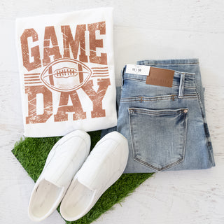 Vintage Game Day Football Brown and White Graphic Tee
