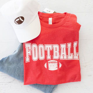 Game Day Tee Team Colors Red and White Graphic Tee with football graphic and white cap