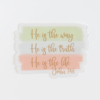 He Is the Way, He is The Truth, He is The Life John 14:6 Sticker with pastel background for Christian Faith-based gifts