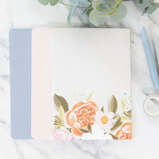 Set Your Affection on things Above Colossians 3:2 blank notebooks with floral cover on marble background