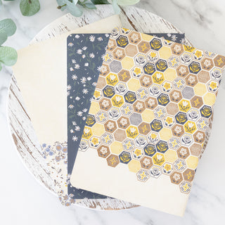 Kind Words are Like Honey Sweet to the Soul blank notebooks with floral and honeycomb patterns