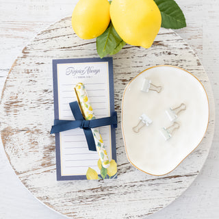 Navy Blue and Lemons Rejoice Always 1 Thess 5:16 Notepad & Pen Set