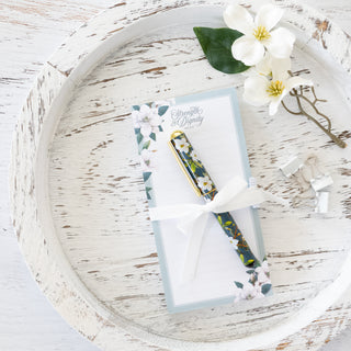 Strength & Dignity White Blossom Floral Color Notepad & Pen Set