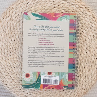 Back cover of Proverbs The Bible Study Collective All in One Inductive Study with floral design on woven mat Christian Faith-based Boutique