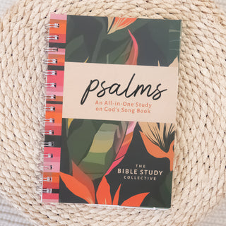 Psalms The Bible Study Collective All in One Inductive Study notebook with floral cover on woven surface Christian Faith-based Boutique