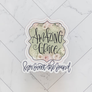 Amazing Grace, How Sweet the Sound 3" Magnet Floral Design with soft pastel flowers, Christian Faith-based Boutique