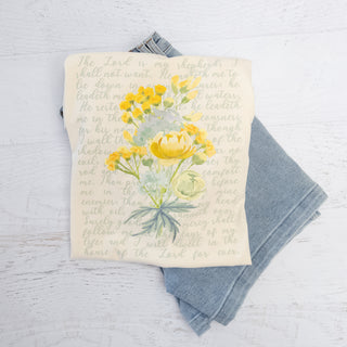 The Lord is my Shepherd Psalm with Flowers in Ivory Graphic