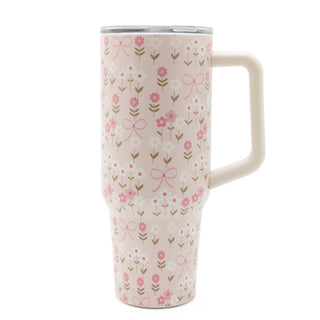 Pink & White Flowers with Pink Bows 40 Oz Stainless Steel Tumbler