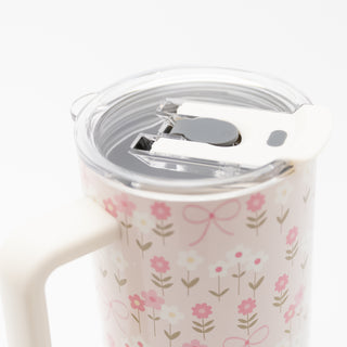 Pink & White Flowers with Pink Bows 40 Oz Stainless Steel Tumbler with clear lid