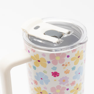 Pretty Pastel Flowers 40 oz Stainless Steel Tumbler with a clear lid and white handle