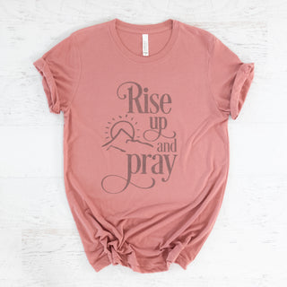 Rise Up and Pray Graphic Tee Dusty Mauve with Short Sleeves - Bennett Avenue Boutique