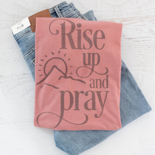 Rise Up and Pray Graphic Tee Dusty Mauve with Short Sleeves - Bennett Avenue Boutique