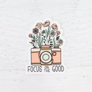 Focus on the Good Old Fashion Camera with Flowers sticker featuring a vintage camera with floral bouquet