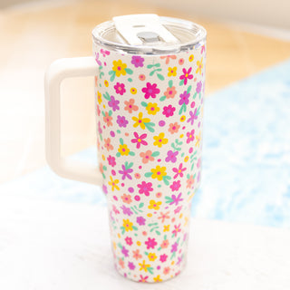 Bright Pink & Yellow Flowers 40 oz Stainless Steel Tumbler