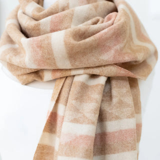 Aztec Knit Scarf Long Beige and Pink with Long Fringe Tassel Judson