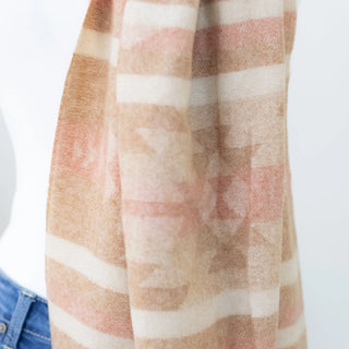 Aztec Knit Scarf Long Beige and Pink with Long Fringe Tassel Judson