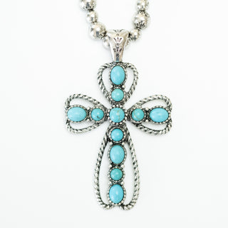 Turquoise Western Cross Necklace & Earring Set - Bennett Avenue Boutique