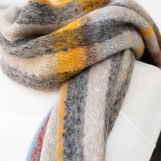 Plaid Knit Scarf Long Classic Fall Hue Colors with Tassel Edges Judson