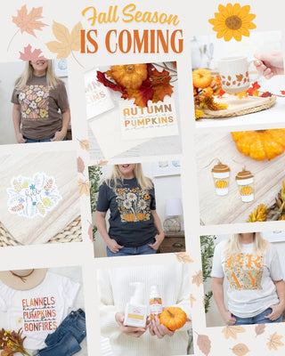 Collage of fall themed apparel accessories and home decor items