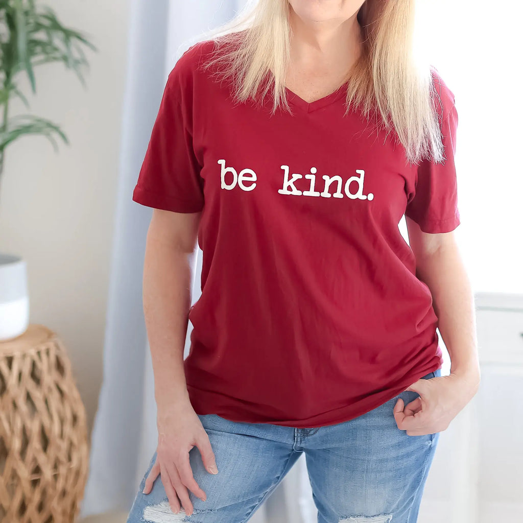 Be Kind Graphic Tee V Neck in Bright Red with Short Sleeves Humm & Willow