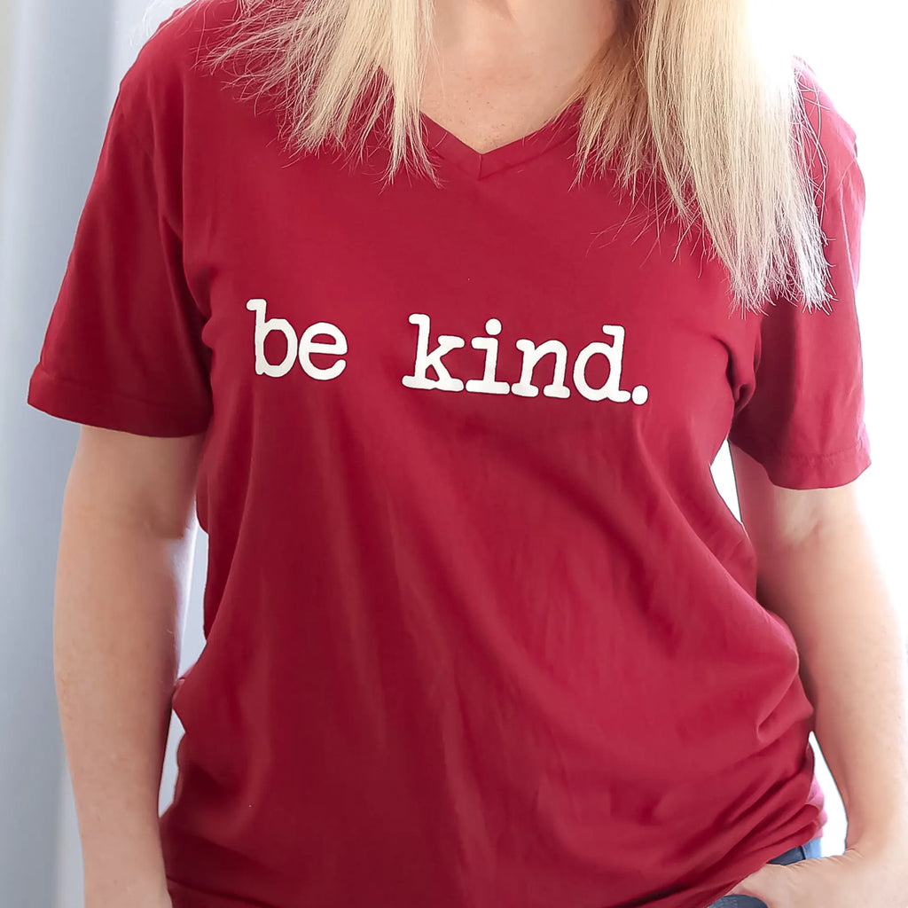 Be Kind Graphic Tee V Neck in Bright Red with Short Sleeves Humm & Willow
