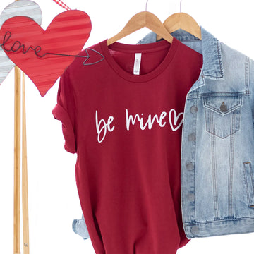Be Mine Graphic Tee with Short Sleeve with Heart in Bright Red Mud & Grace