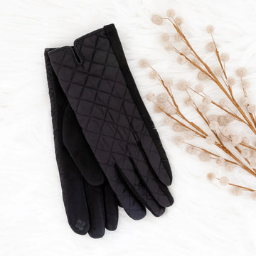 Black Quilted Smart Touch Gloves Faux Suede Accents Judson