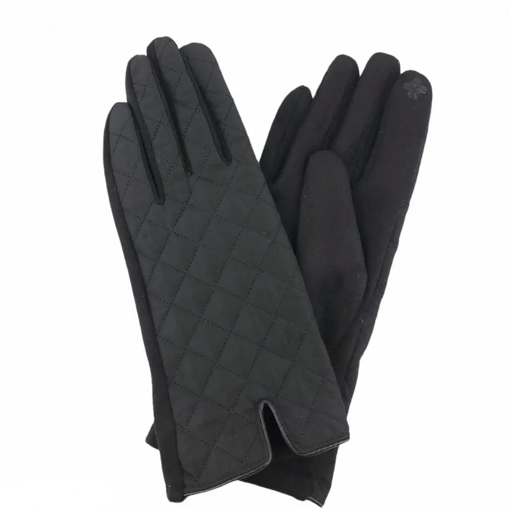 Black Quilted Smart Touch Gloves Faux Suede Accents Judson