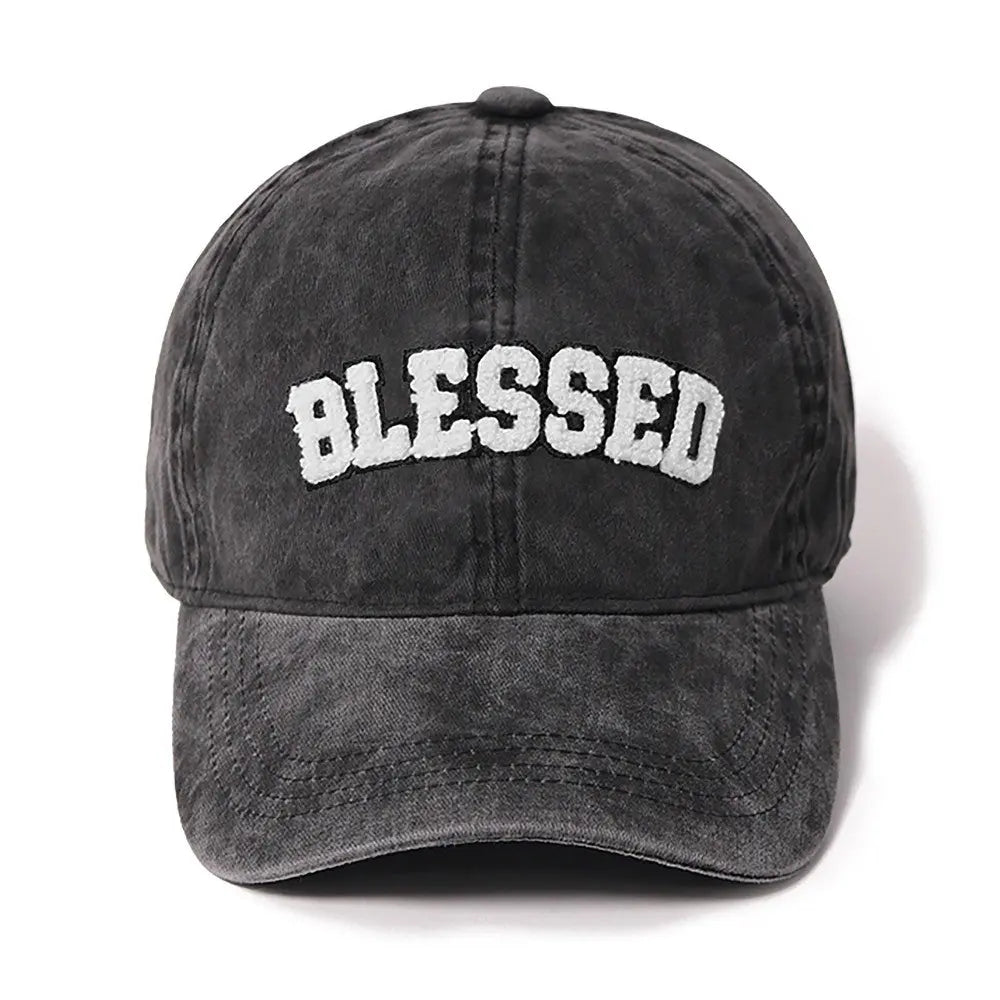 Blessed Black Chenille Baseball Cap in Traditional Fit and Style Judson