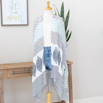 Bluer Damask Kimono Admired with a Multiple Pattern Judson