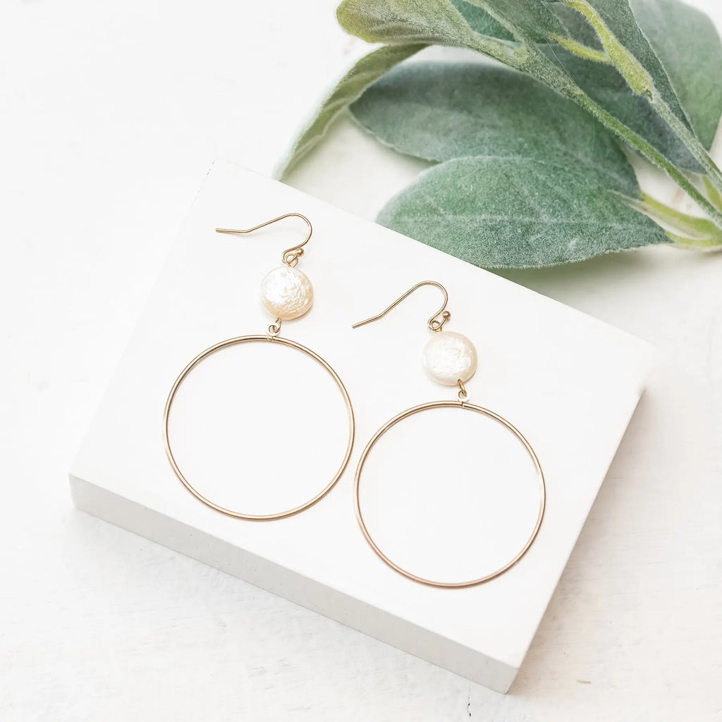 Casual Grace Circle Faux Pearl Gold-tone earrings Judson