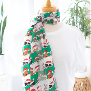 Christmas Dog and Cat Scarf in Green Opaque and Sheer Satin Judson