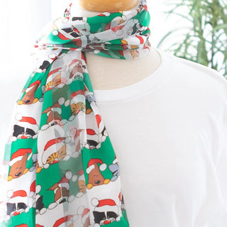 Christmas Dog and Cat Scarf in Green Opaque and Sheer Satin Judson