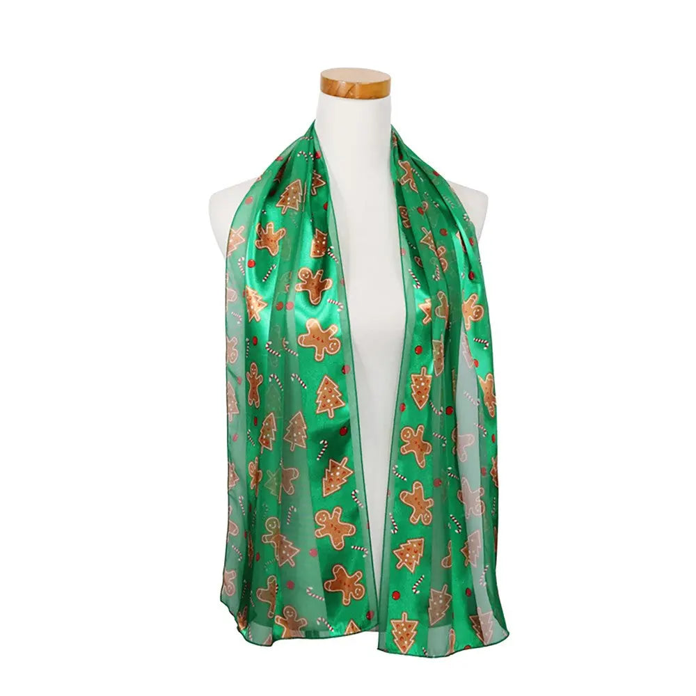 Christmas Gingerbread and Candy Cane Satin Scarf Judson