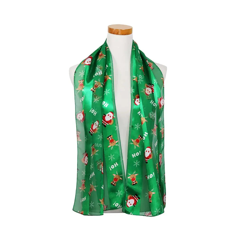 Christmas Ho! Santa, Reindeer and Snowflake Satin Scarf Judson