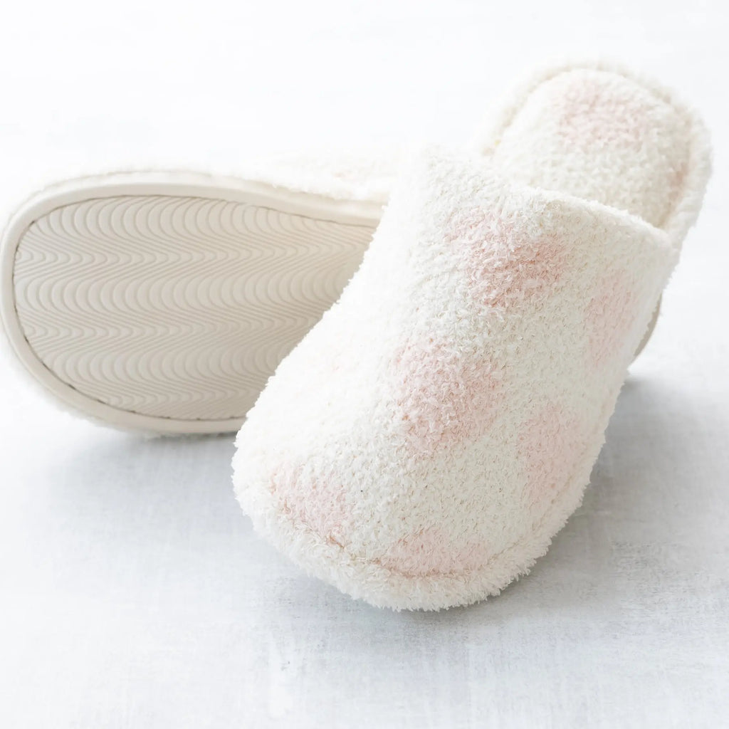Comfy Luxe Plush Slide on Slippers with Pink Hearts Judson